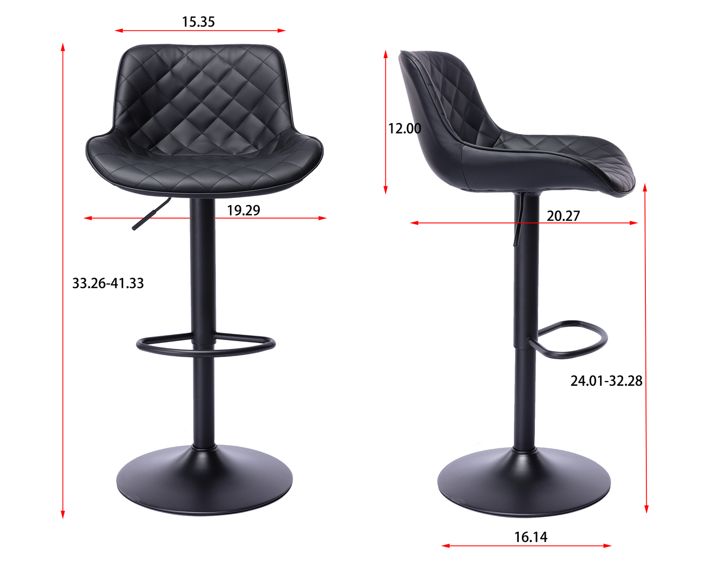 Set of 2  Bar Stools,Black Footrest and Base Swivel Height Adjustable Mechanical Lifting PU + Black Leg Simple Bar Stool-black