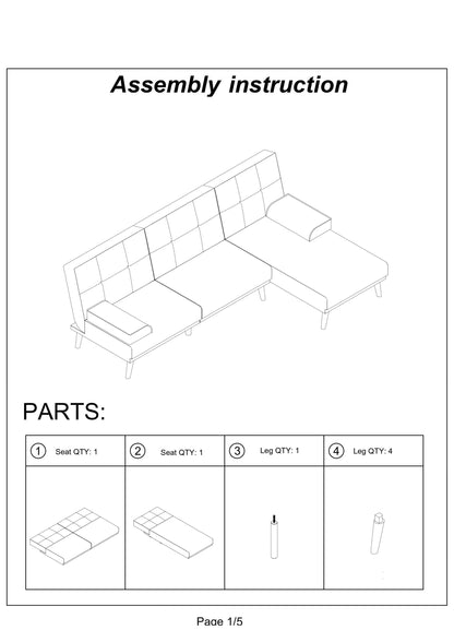 Blue Grey Color Polyfiber 2pc Sectional Sofa Set Living Room Furniture Solid wood Legs Tufted Couch Adjustable Sofa Chaise