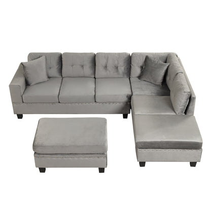 106.5" Modern Sectional Sofa with Storage Ottoman, L-Shape Couch with 2 Pillows and Cup Holder,Sectional Sofa with Reversible Chaise for Living Room,Gray