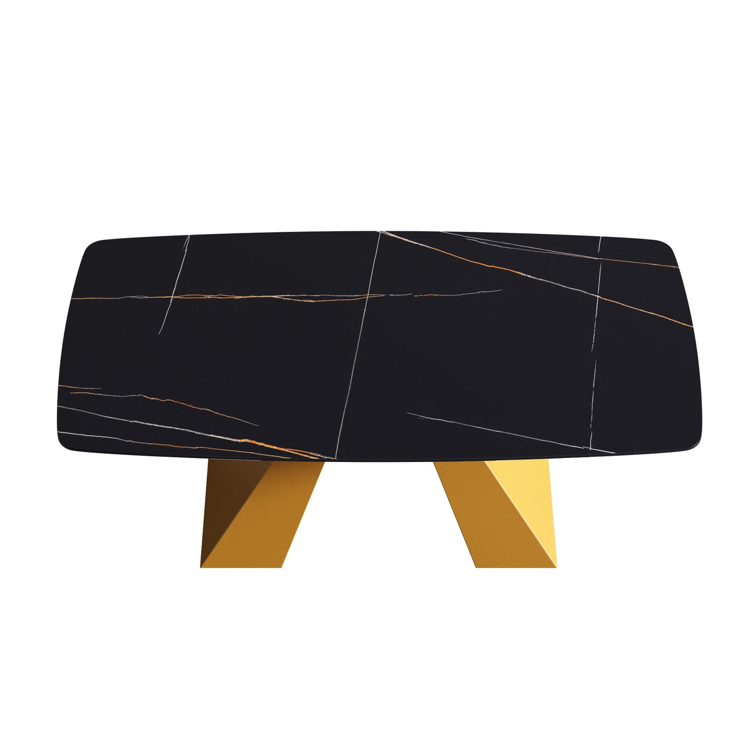 70.87"Modern artificial stone black curved golden metal leg dining table-can accommodate 6-8 people