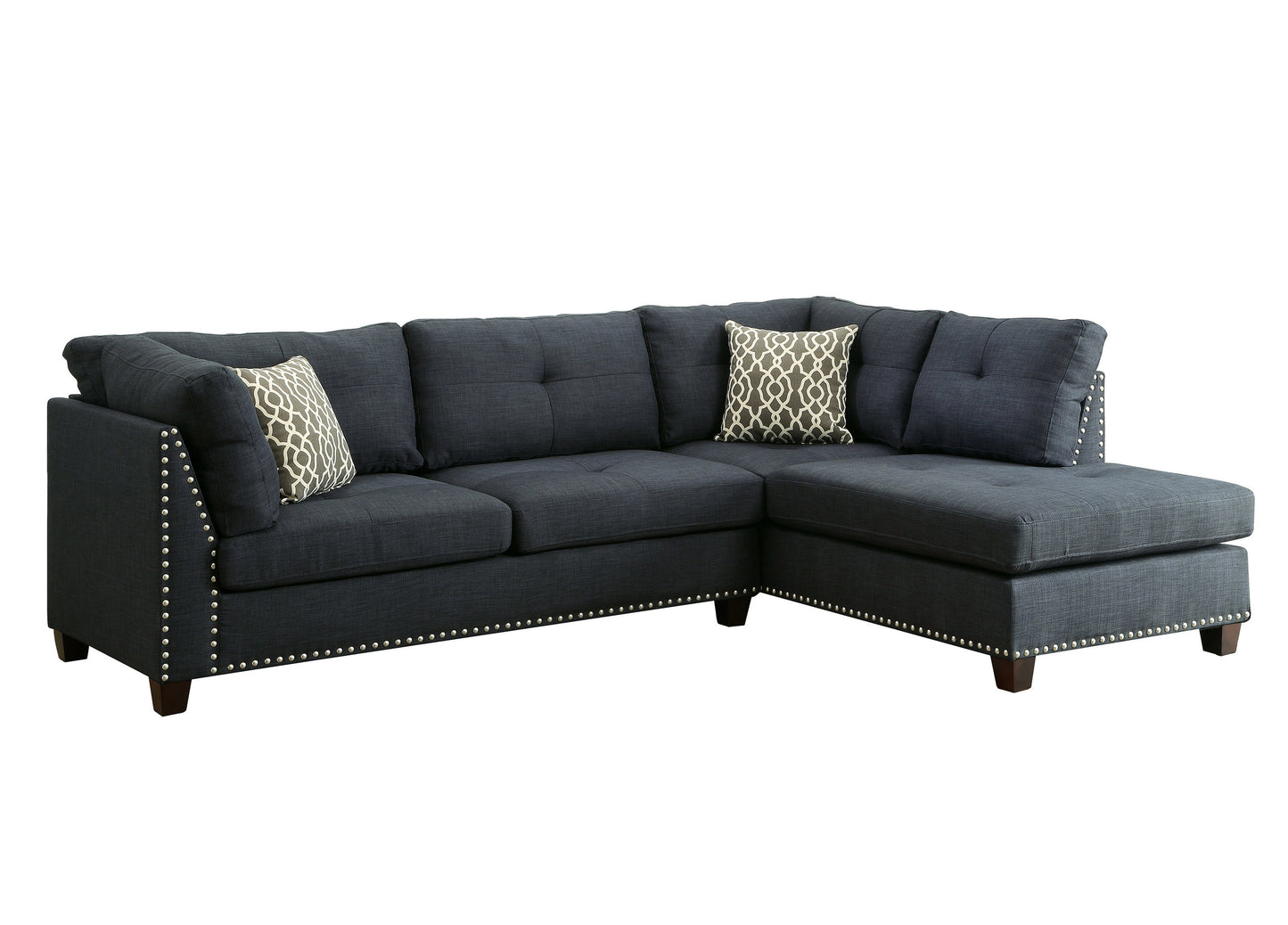 ACME Laurissa Sectional Sofa & Ottoman (2 Pillows) in Dark Blue Linen 54365