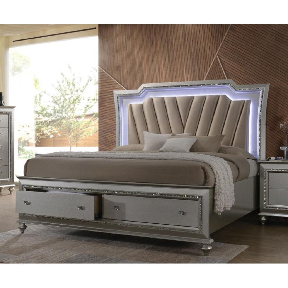 ACME Kaitlyn Queen Bed in PU & Champagne 27230Q