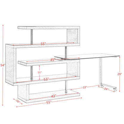 ACME Raceloma Writing Desk w/Shelf, Clear Glass, Black & Chrome Finish 93177