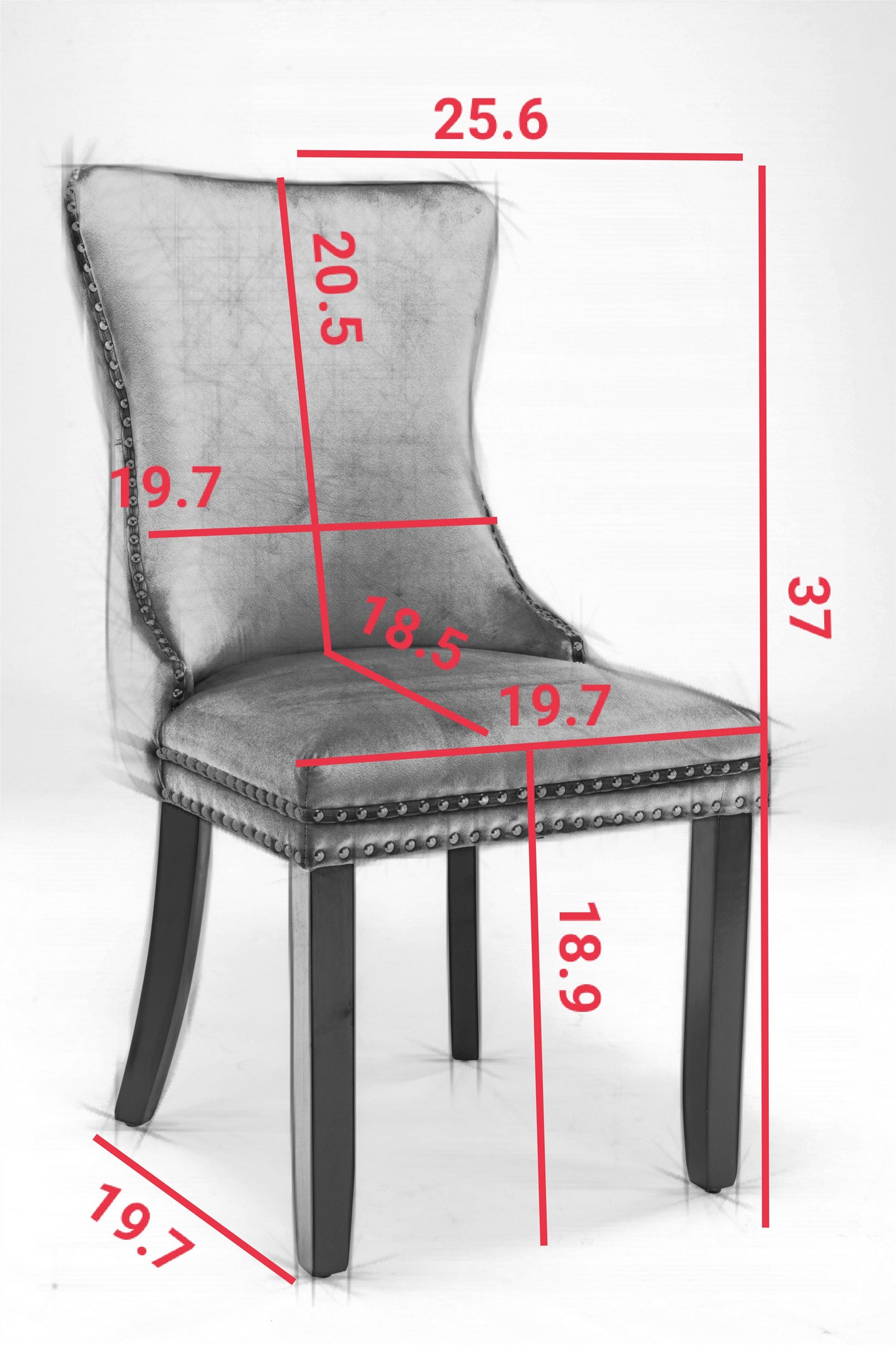 A&A Furniture,Upholstered Wing-Back Dining Chair with Backstitching Nailhead Trim and Solid Wood Legs,Set of 2, Gray,8809GY,  KD