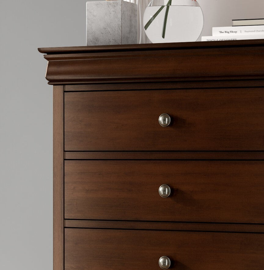 Louis Philippe Style 1pc Chest of Drawers Brown Cherry Finish Okume Veneer Bedroom Furniture