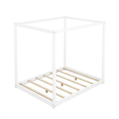 Queen Size Canopy Platform Bed with Support Legs,White