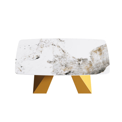 63"Modern artificial stone pandora white curved golden metal leg dining table -6 people