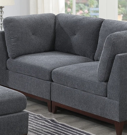 Ash Grey Chenille Fabric Modular Sofa Set 6pc Set Living Room Furniture Couch Sofa Loveseat 4x Corner Wedge 1x Armless Chair and 1x Ottoman Tufted Back Exposed Wooden Base