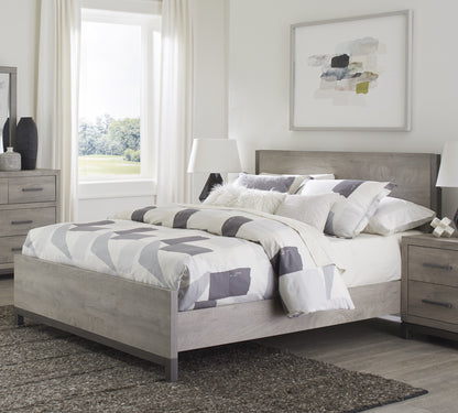 Attractive Light Gray Finish 1pc Queen Size Bed Premium Melamine Board Wooden Stylish Bedroom Furniture