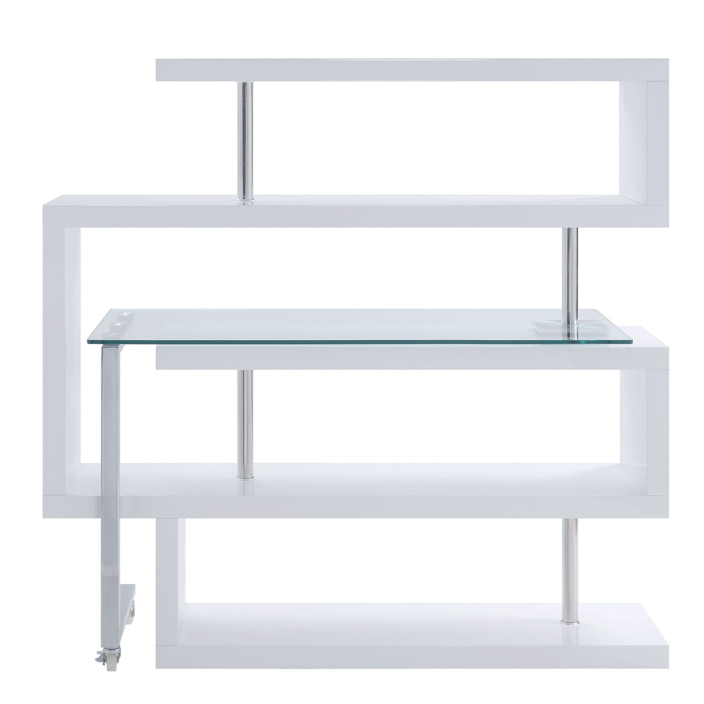 ACME Raceloma Writing Desk w/Shelf, Clear Glass, White & Chrome Finish 93179