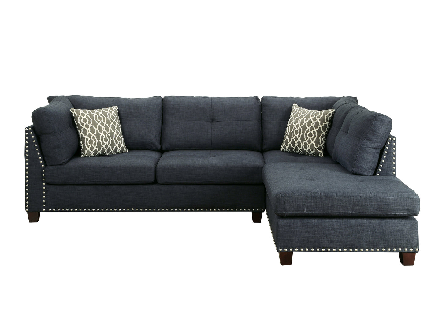 ACME Laurissa Sectional Sofa & Ottoman (2 Pillows) in Dark Blue Linen 54365