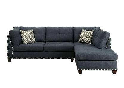 ACME Laurissa Sectional Sofa & Ottoman (2 Pillows) in Dark Blue Linen 54365