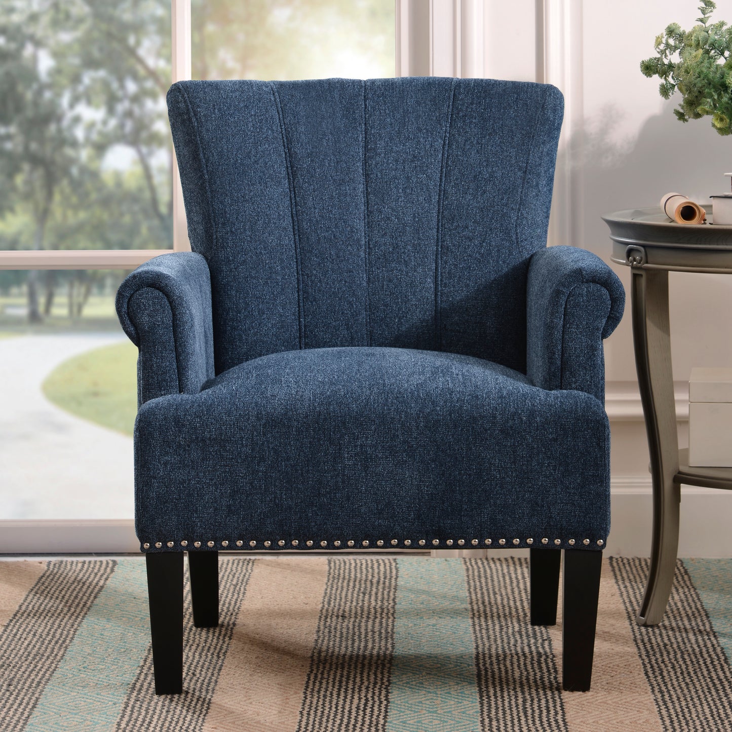 Accent Rivet Tufted Polyester Armchair ,Navy Blue