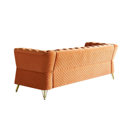 Modern Tufted Velvet Sofa 87.4 inch for Living Room Orange Color