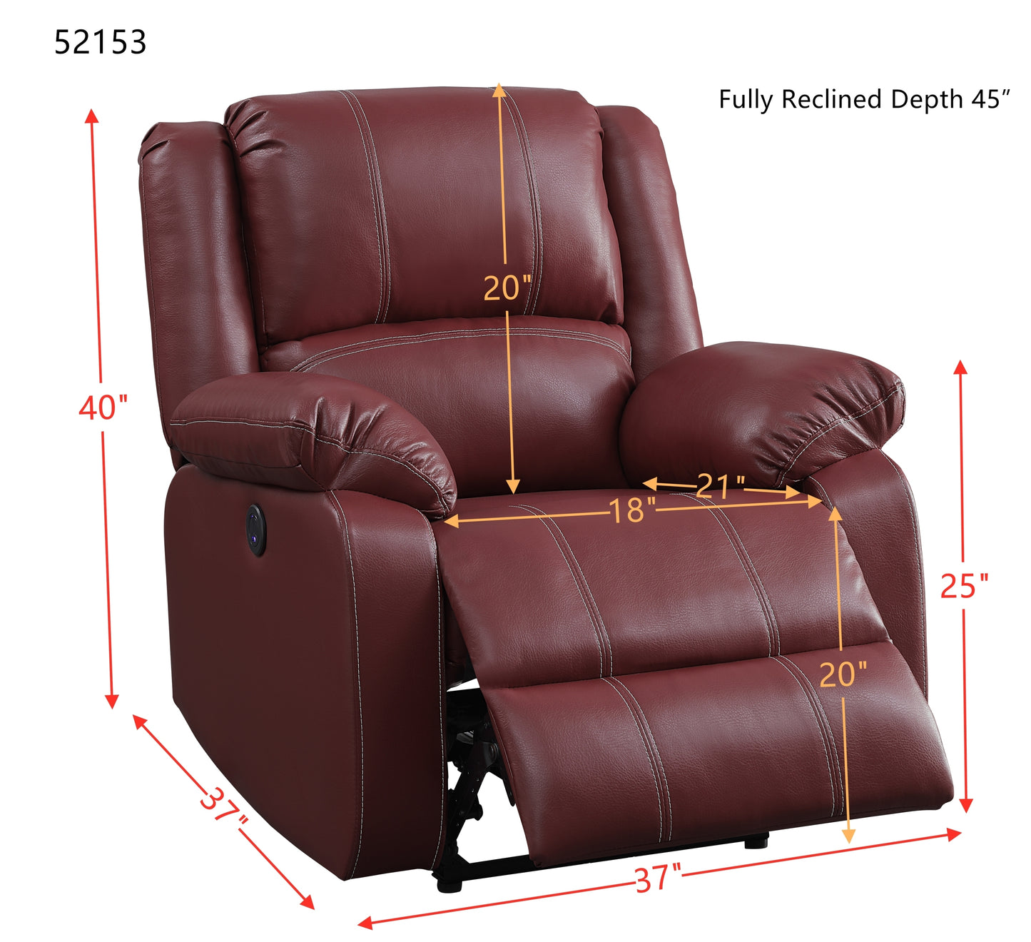 ACME Zuriel Power Recliner, Red PU 52153