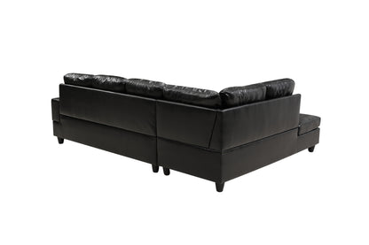 3 PC Sectional Sofa Set, (Black) Faux Leather left-Facing Sofa with Free Storage Ottoman