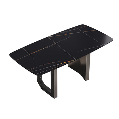 70.87"Modern artificial stone black curved black metal leg dining table-can accommodate 6-8 people