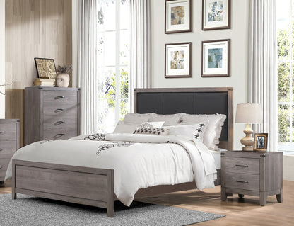 Brownish Gray Finish 1pc Queen Bed Black Faux Leather Upholstered Headboard Casual Style Bedroom Furniture