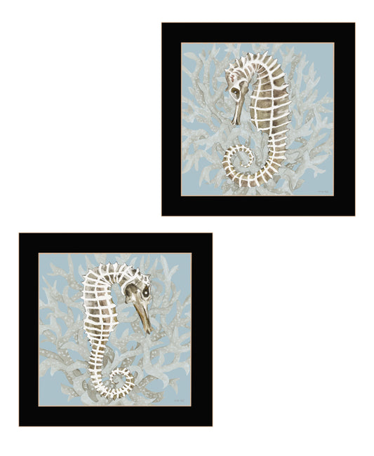 "Coral Seahorse Collection" 2-Piece Vignette By Cindy Jacobs, Ready to Hang Framed Print, Black Frame