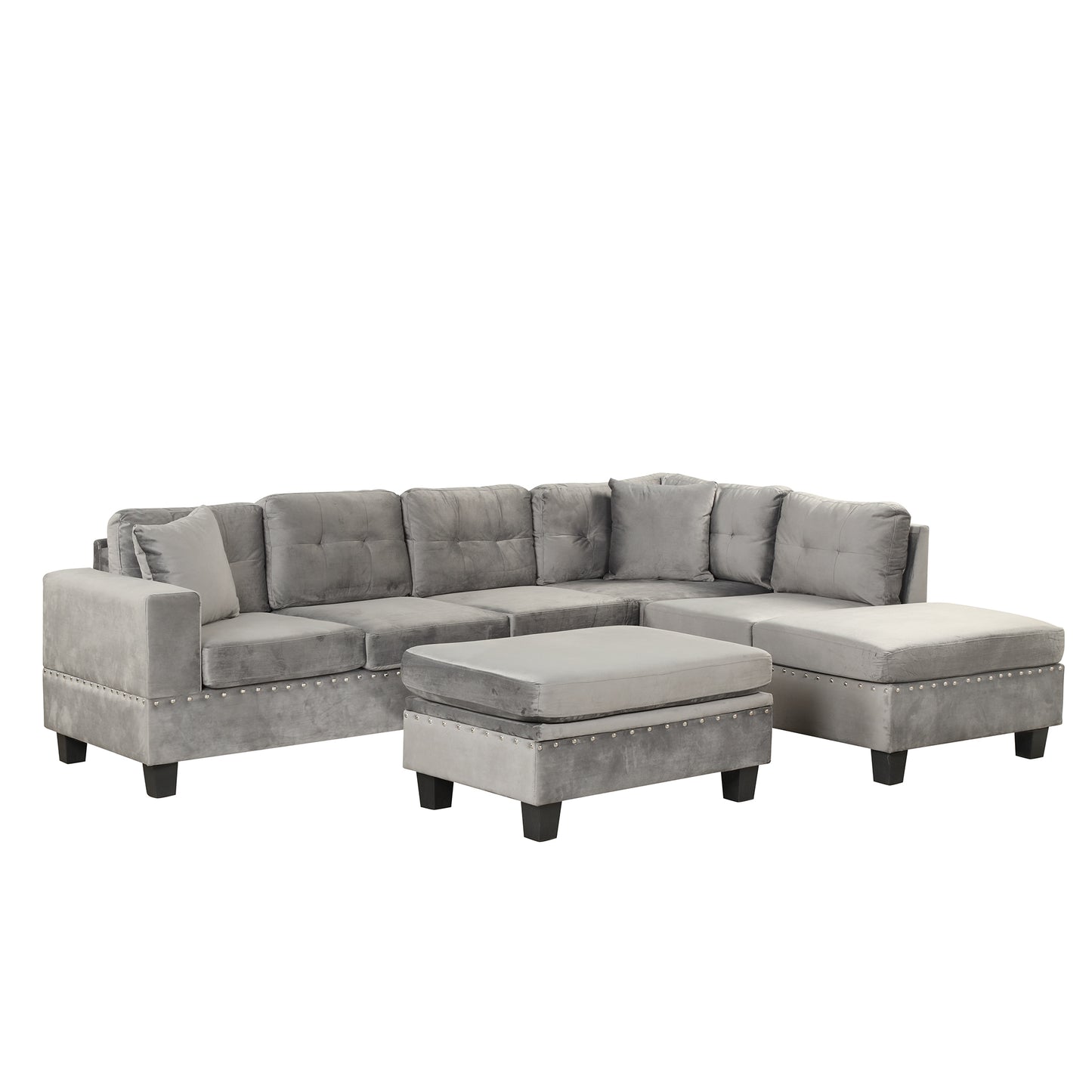 106.5" Modern Sectional Sofa with Storage Ottoman, L-Shape Couch with 2 Pillows and Cup Holder,Sectional Sofa with Reversible Chaise for Living Room,Gray