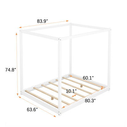 Queen Size Canopy Platform Bed with Support Legs,White