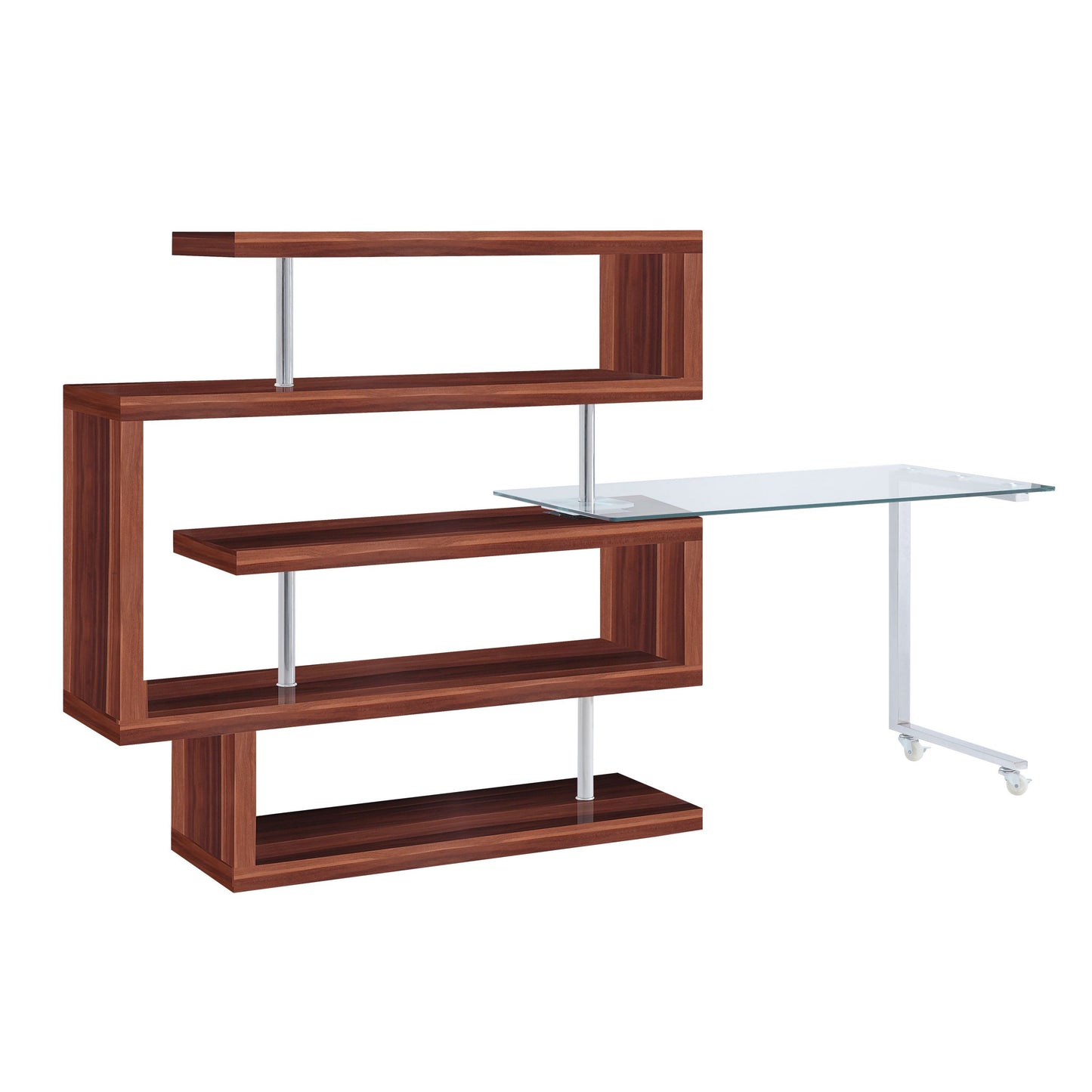 ACME Raceloma Writing Desk w/Shelf, Clear Glass, Walnut & Chrome Finish 93183