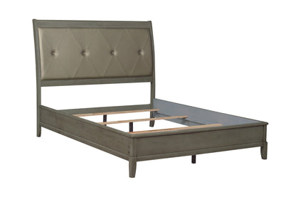 Transitional Style Gray Finish 1pc Queen Size Sleigh Bed Button-Tufted Faux Leather Upholstered Headboard Bedframe