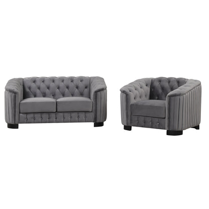 Modern 3-Piece Sofa Sets with Rubber Wood Legs,Velvet Upholstered Couches Sets Including Three Seat Sofa, Loveseat and Single Chair for Living Room Furniture Set,Gray