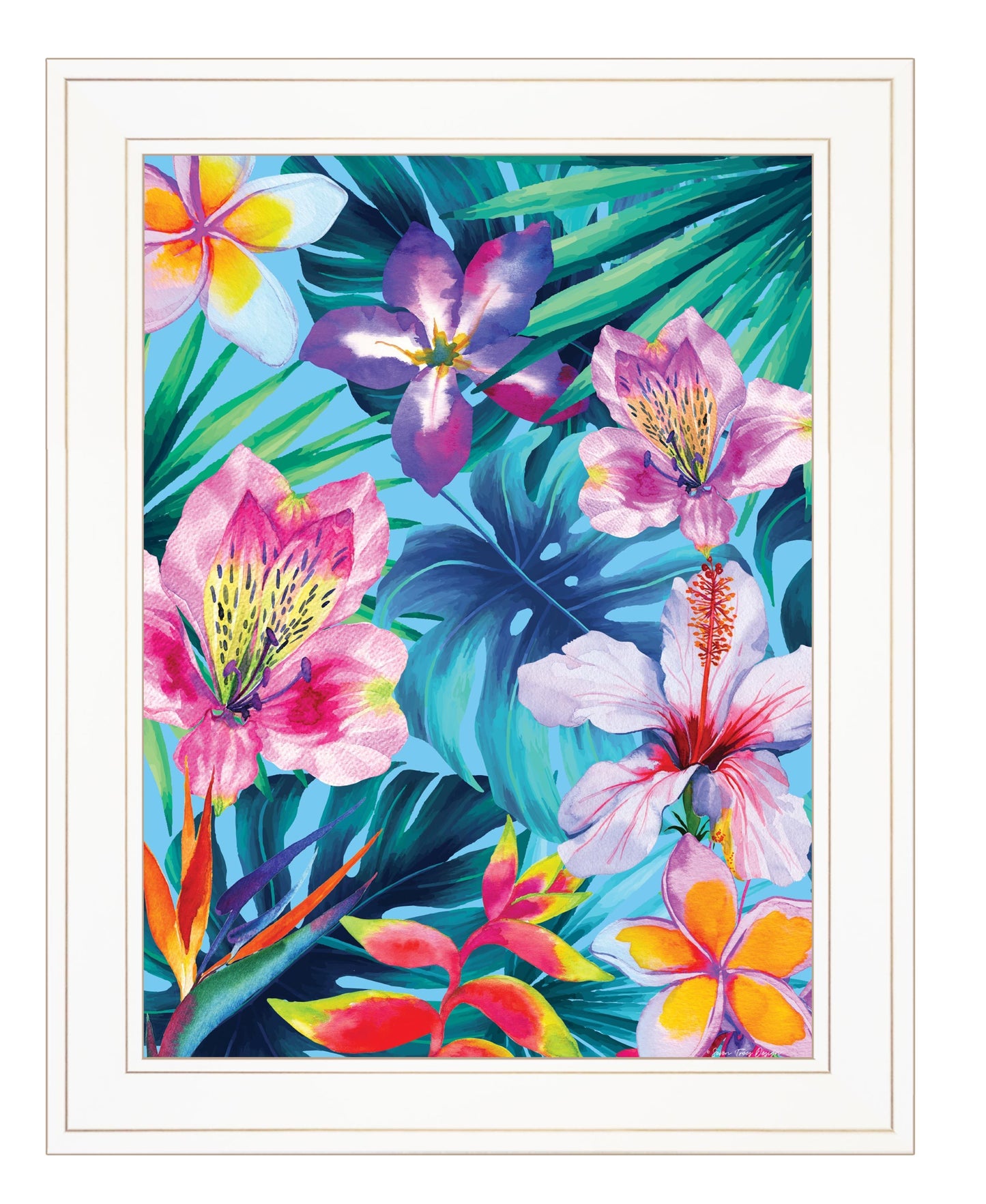 "Tropical Flowers" by Seven Trees Design, Ready to Hang Framed Print, White Frame