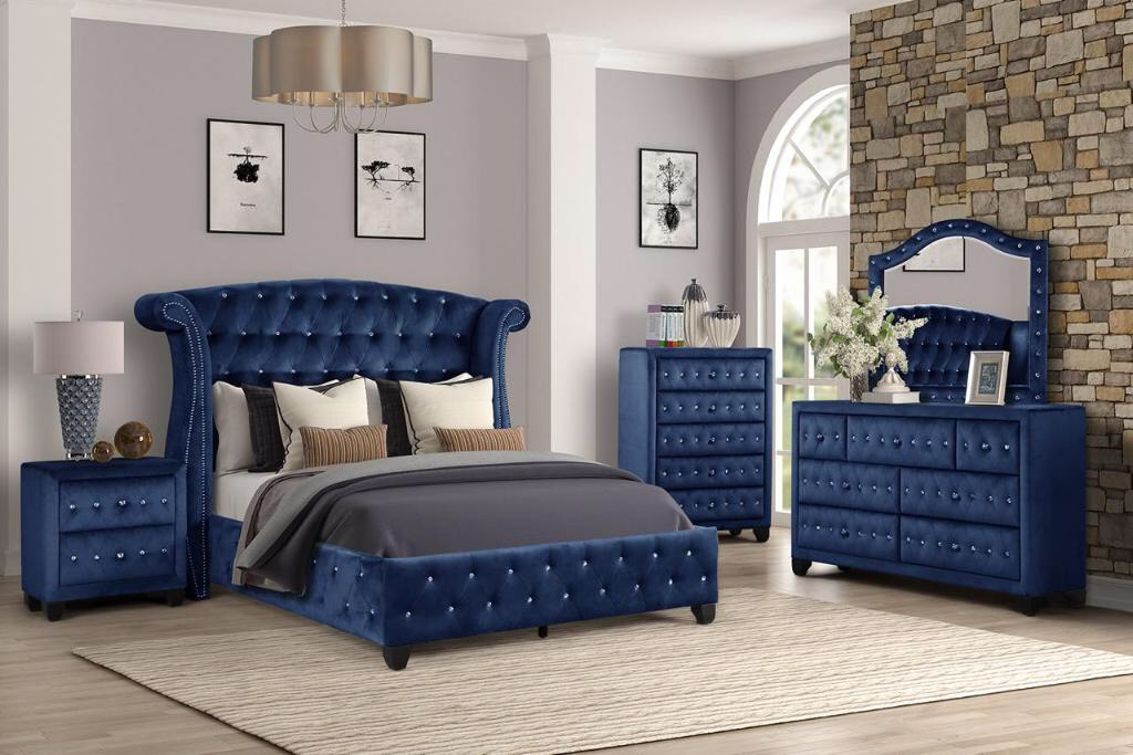 Sophia Queen Bed 4 Piece Blue