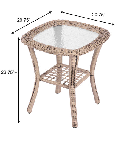 3 Pieces Outdoor Wicker Swive Rocking Chair Set, Patio Bistro Sets with 2 Rattan Rocker Chairs and Glass Coffee Table for Backyard