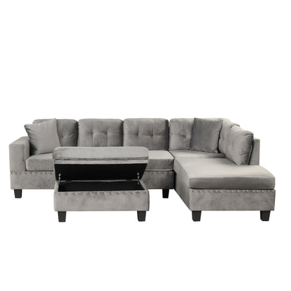 106.5" Modern Sectional Sofa with Storage Ottoman, L-Shape Couch with 2 Pillows and Cup Holder,Sectional Sofa with Reversible Chaise for Living Room,Gray