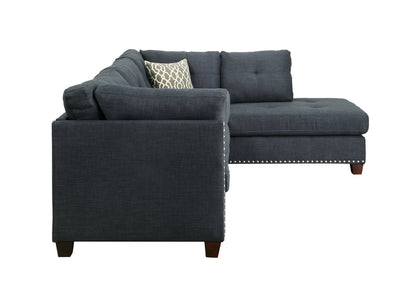 ACME Laurissa Sectional Sofa & Ottoman (2 Pillows) in Dark Blue Linen 54365