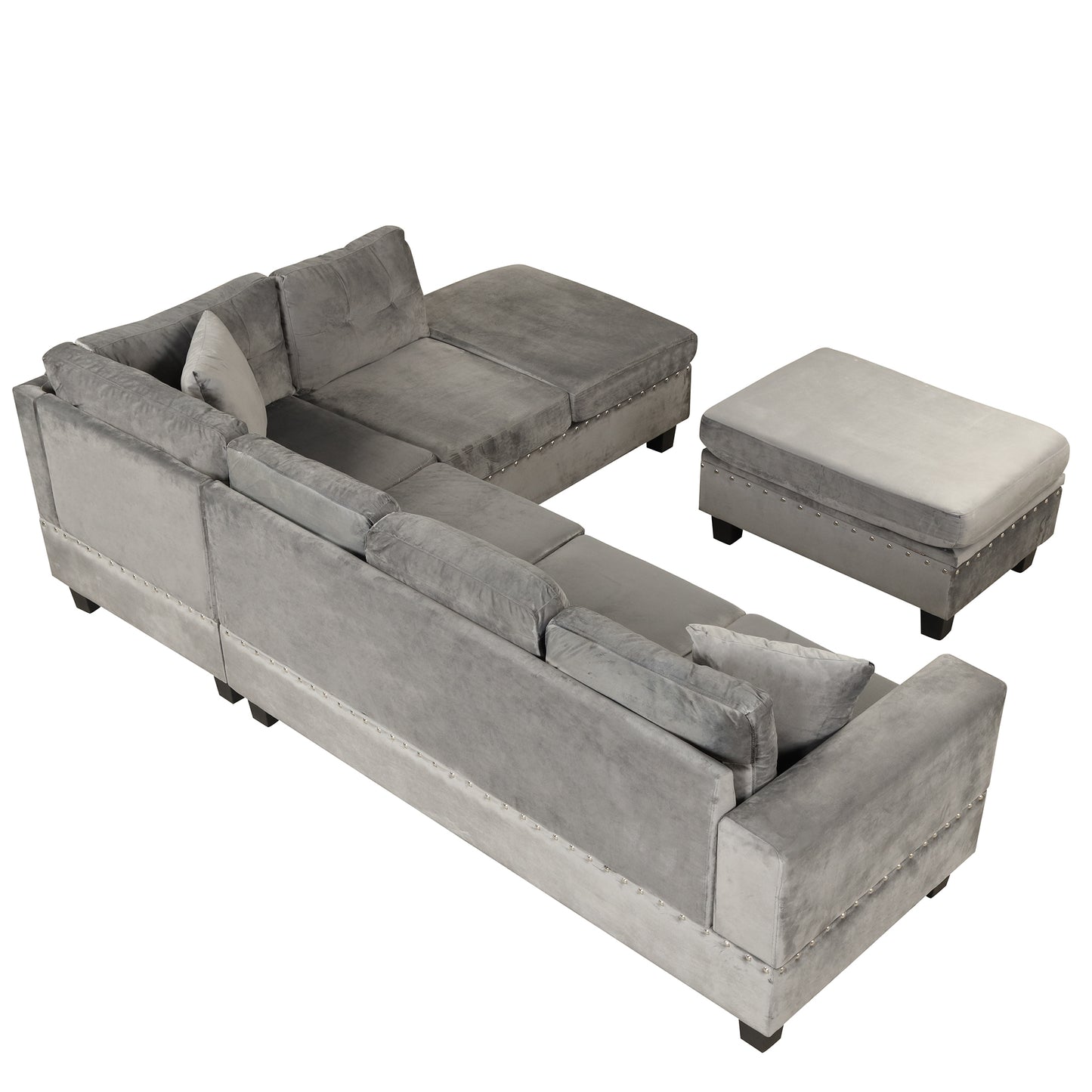 106.5" Modern Sectional Sofa with Storage Ottoman, L-Shape Couch with 2 Pillows and Cup Holder,Sectional Sofa with Reversible Chaise for Living Room,Gray