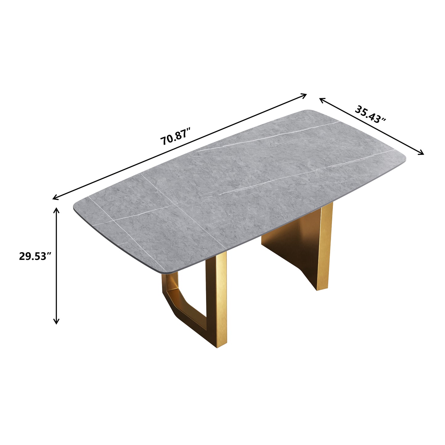 70.87"Modern artificial stone gray curved golden metal leg dining table-can accommodate 6-8 people