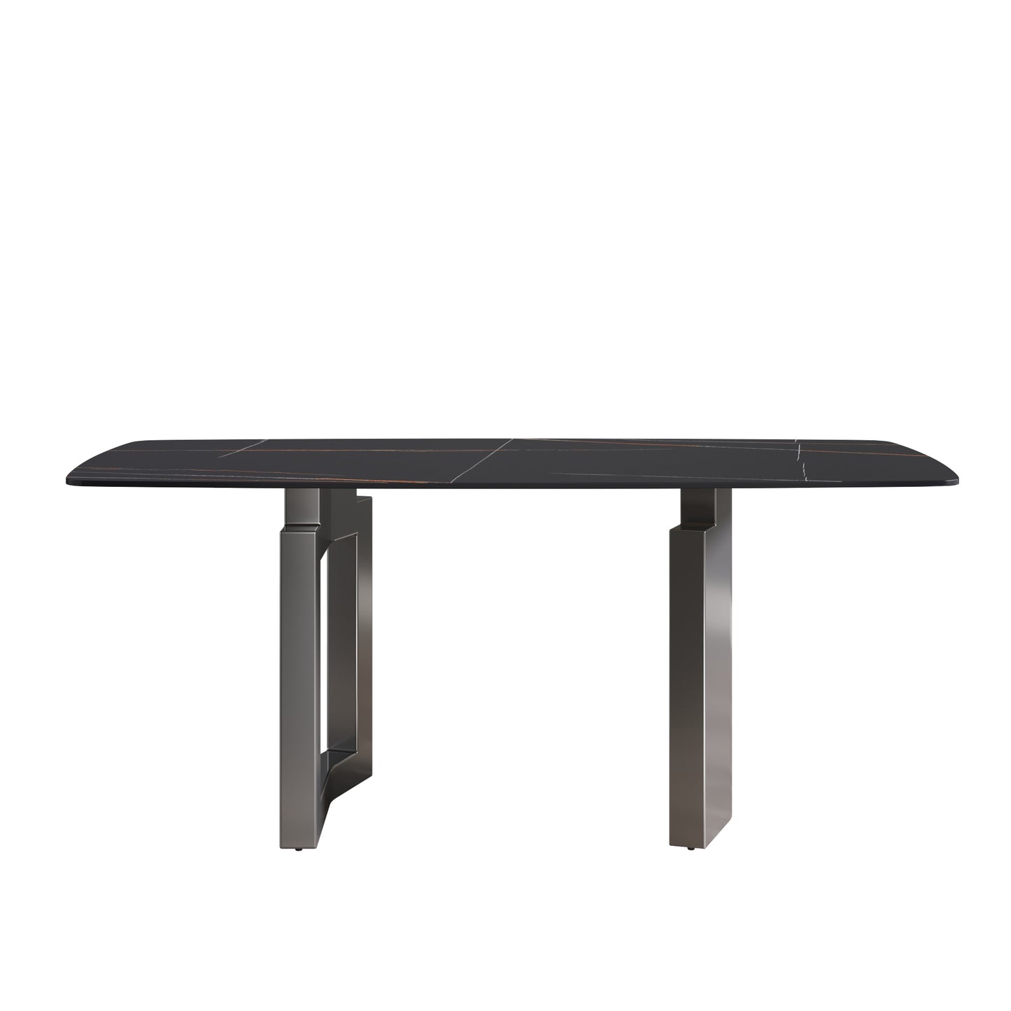 70.87"Modern artificial stone black curved black metal leg dining table-can accommodate 6-8 people