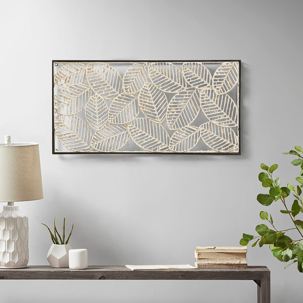 Paper Cloaked Leaves Metal Framed Decor Panel