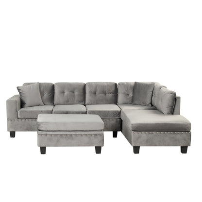 106.5" Modern Sectional Sofa with Storage Ottoman, L-Shape Couch with 2 Pillows and Cup Holder,Sectional Sofa with Reversible Chaise for Living Room,Gray