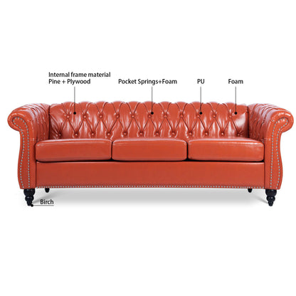 84" Rolled Arm Chesterfield 3 Seater Sofa