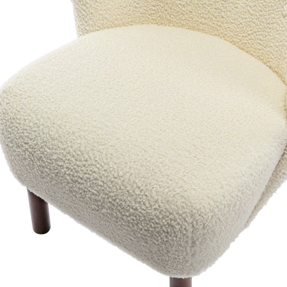 Modern Accent Chair Lambskin Sherpa Wingback Tufted Side Chair with Solid Wood Legs for Living Room Bedroom，Cream