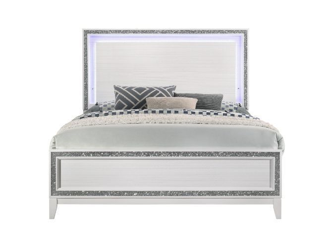 ACME Haiden Eastern King Bed, LED & White Finish 28447EK