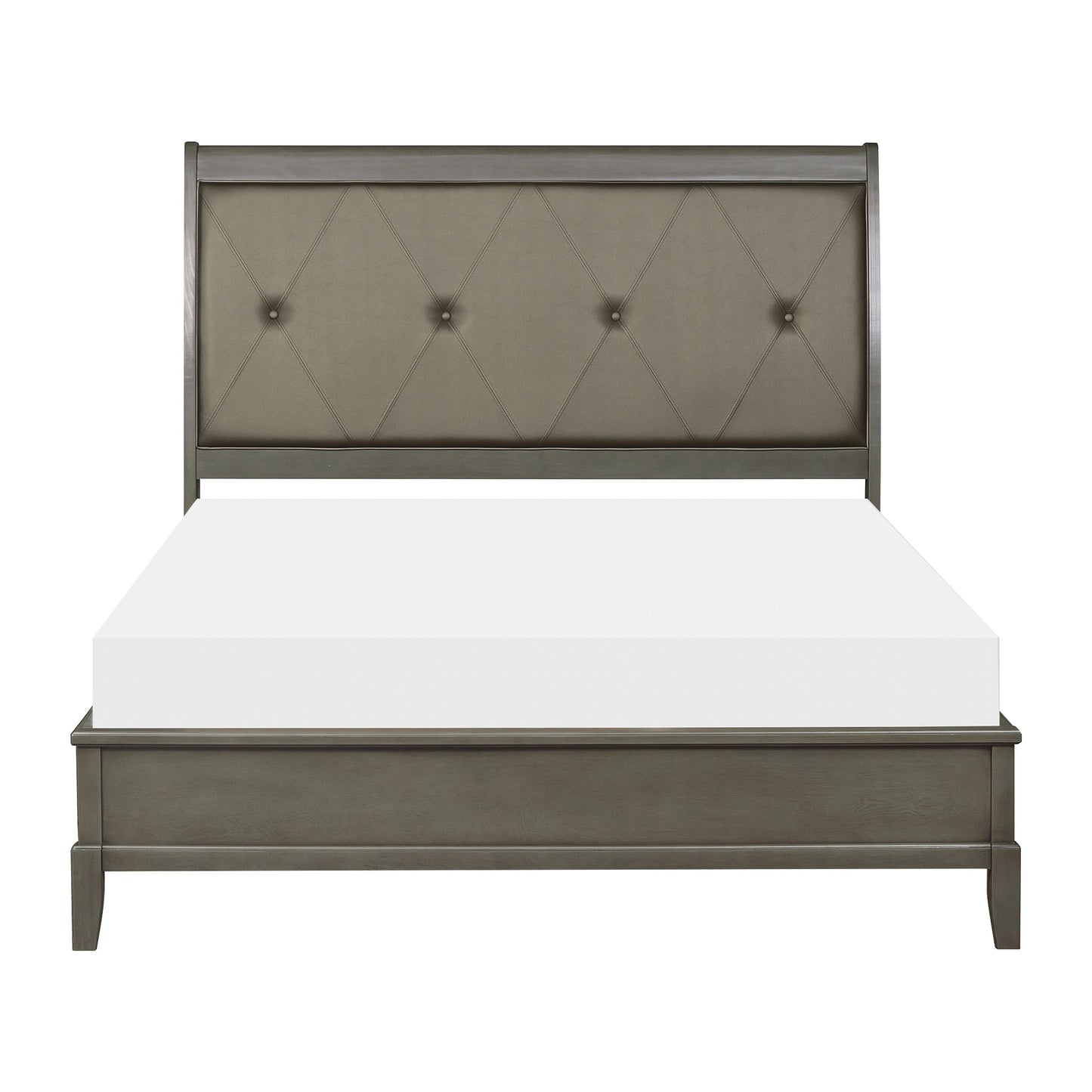 Transitional Style Gray Finish 1pc Queen Size Sleigh Bed Button-Tufted Faux Leather Upholstered Headboard Bedframe