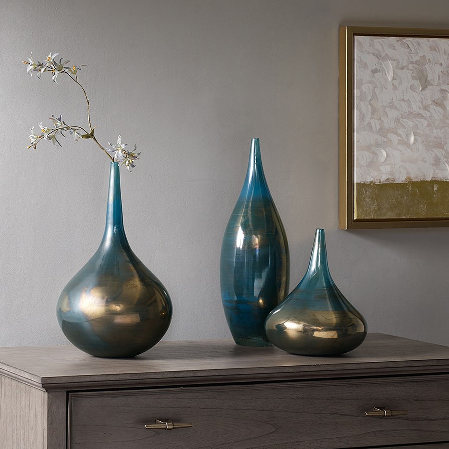 Lucia Blue and Bronze Decorative Glass Vases 3-piece set