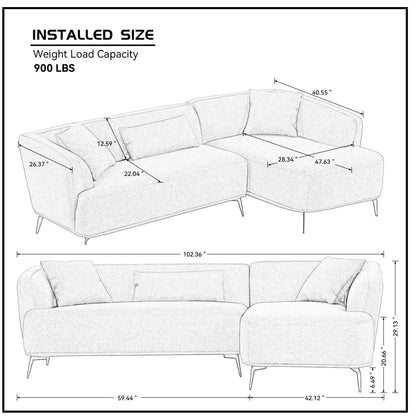 L-Shape Sectional Sofa Couch with Chaise,Metal Legs,Light Grey