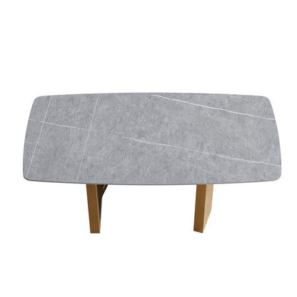 70.87"Modern artificial stone gray curved golden metal leg dining table-can accommodate 6-8 people