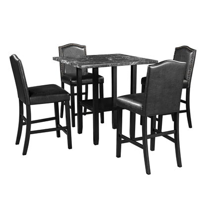 TOPMAX 5 Piece Dining Set with Matching Chairs and Bottom Shelf for Dining Room, Black Chair+Black Table