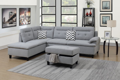 Living Room Furniture Grey Cushion Sectional w Ottoman Linen Like Fabric Sofa Chaise