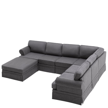 109.4" Fabric Upholstered Modular Sofa Collection, Modular Customizable ,Sectional Couch with removable Ottoman for Living Room