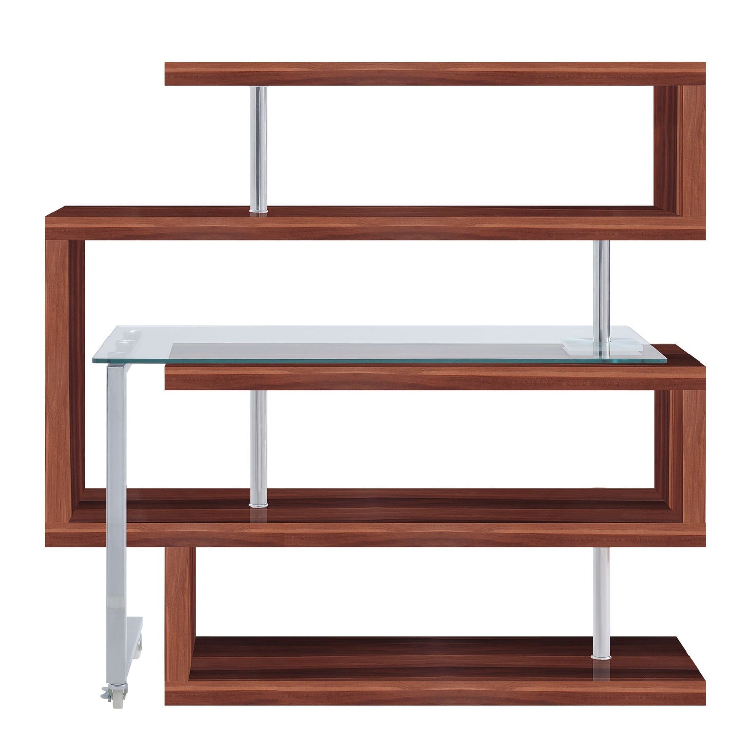 ACME Raceloma Writing Desk w/Shelf, Clear Glass, Walnut & Chrome Finish 93183