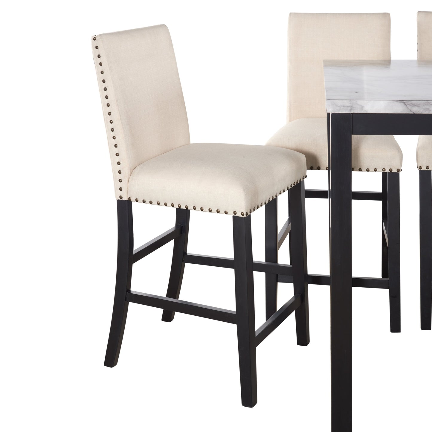 TOPMAX 5 Piece Counter Height Faux Marble Modern Dining Set with Matching Chairs and Marble Veneer  for Home, Beige